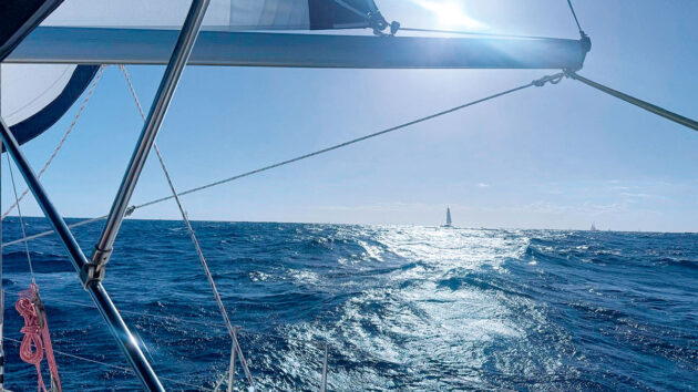 A yacht sailing a transatlantic crossing