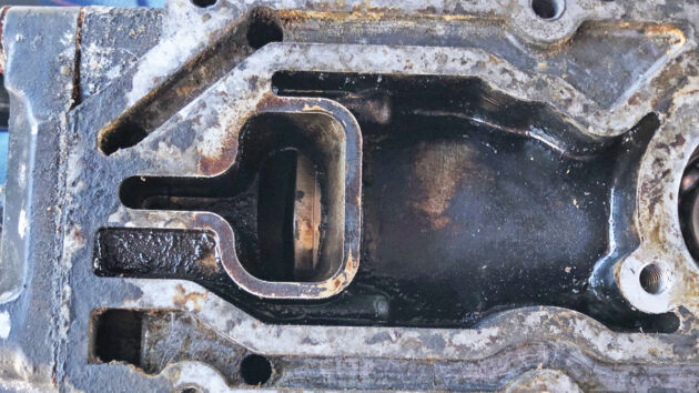 The inside of an outboard engine