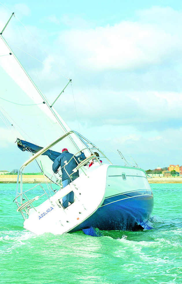 A boat heeling to one side
