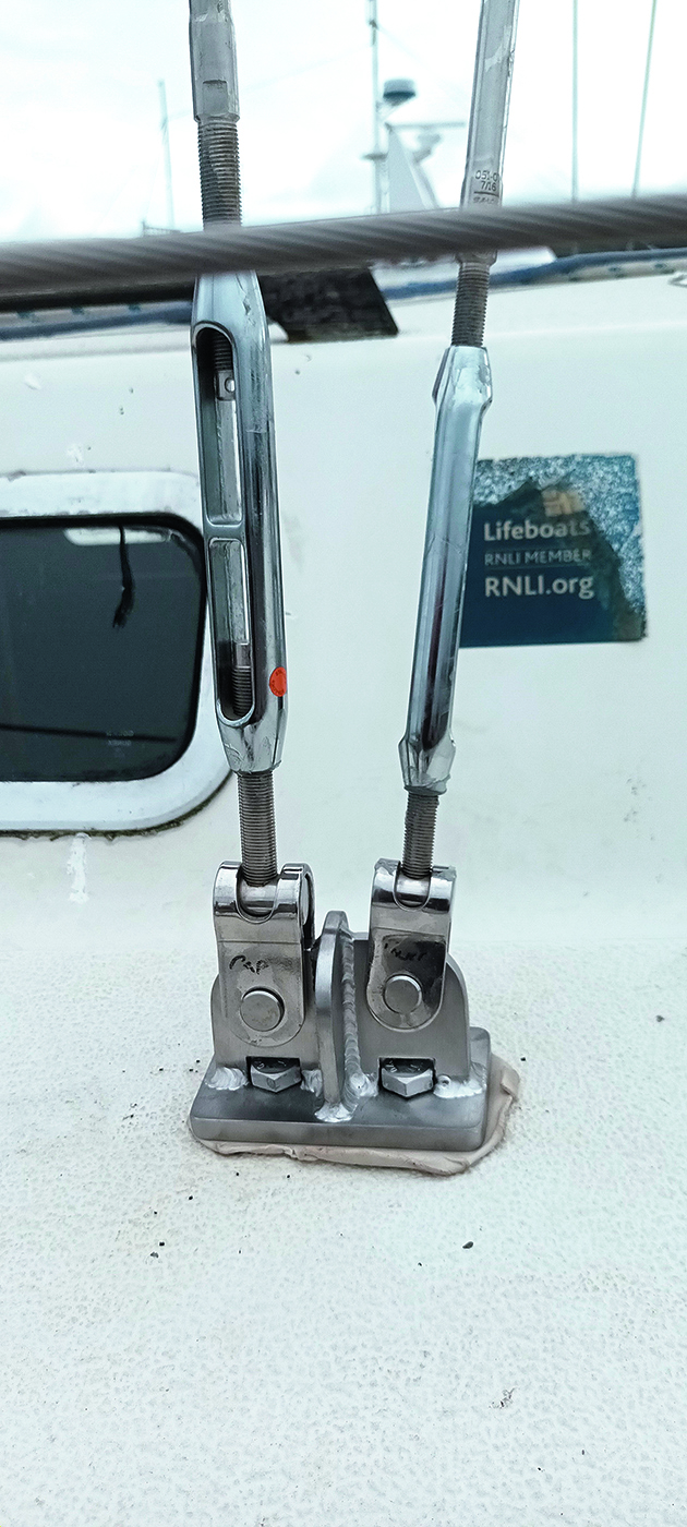 Shrouds fitted to a chainplate on a yacht