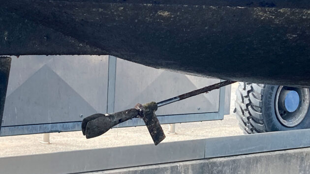 A broken p bracket on a boat