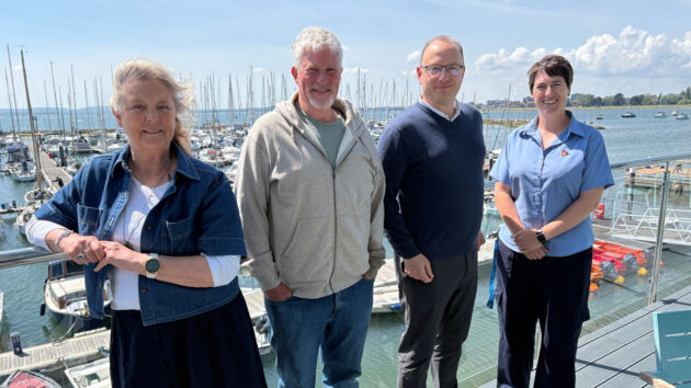 Parkstone Yacht Club members Rhonda Card, George McInnes and Jon Knight with general manager Alice Thewlis