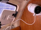 The MoorMesh set up - a Reolink solar panel and outdoor 4G wireless security camera onboard a boat