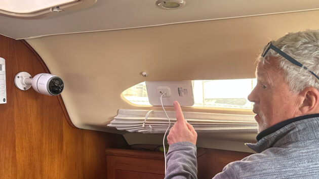 George McInnes with the MoorMesh system installed on his boat. Credit: Jon Knight