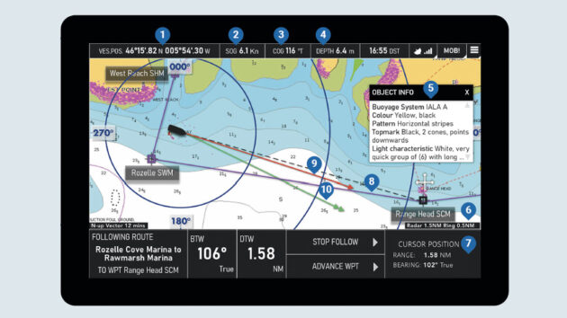 Numbered chartplotter to go with detailed description of key settings
