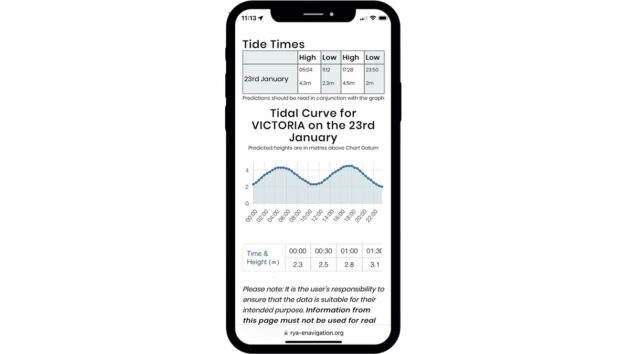 Mobile phone graphic showing tide times. Credit: RYA
