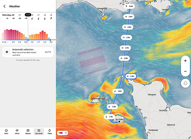 Tidal stream information diplay on the Orca Navigation System