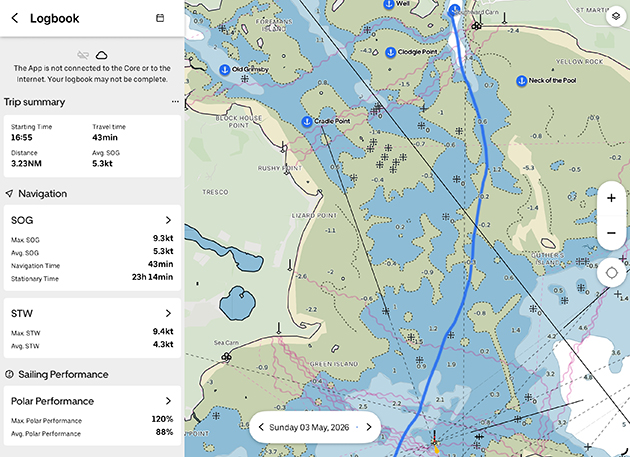 Charts in display on the Orca navigation system