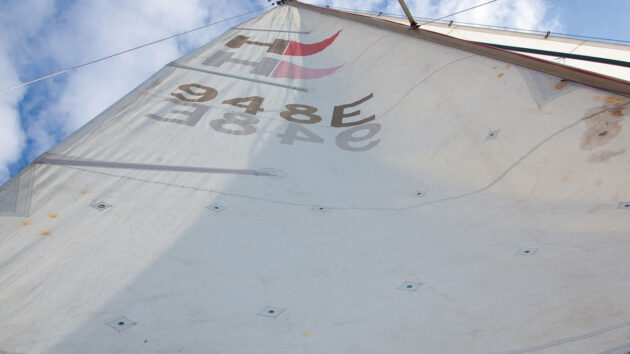 A mainsail on a masthead rig of a yacht