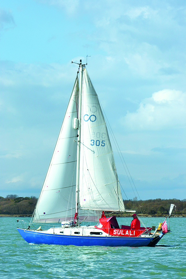 A yacht with white sail sailing