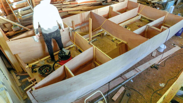 A boat being built