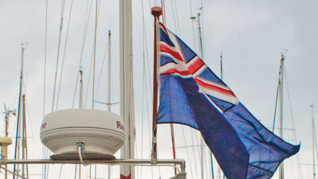 An ensign flagstaff on a yacht