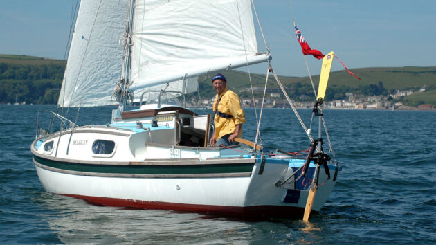A boat crossing the start line in the Jester Challenge