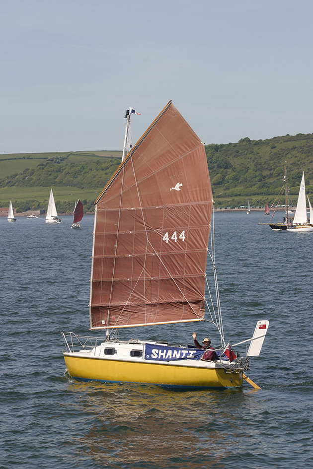 A sailor in a junk rigged yacht taking part in the first Jester challenge
