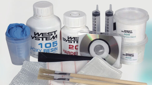 A glass fibre repair kit used for making boat improvements and repairs