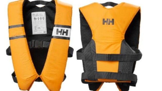A yellow Helly Hansen buoyancy aid