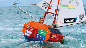 Andrew Bedwell in the boat which will take him across the Atlantic