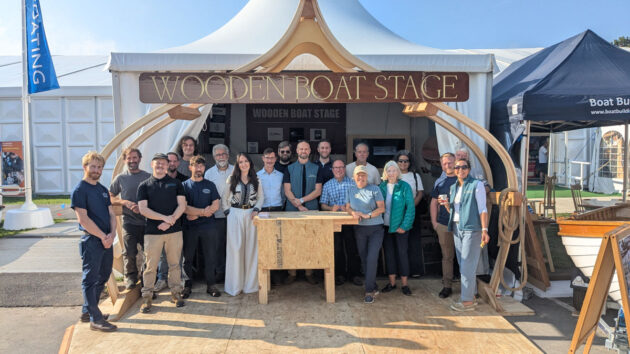 The team and supporters behind the 2025 Wooden Boat Stage at the Southampton International Boat Show, including the Boat Building Academy in Lyme Regis (BBA), the Wooden Boatbuilders’ Trade Association (WBTA) and Women In Boat Building (WIBB). Credit: British Marine