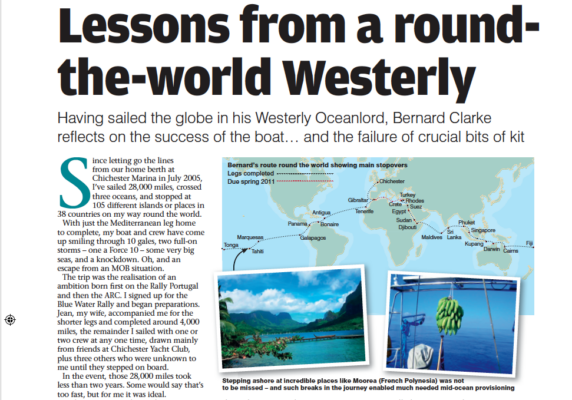 PBO February 2011 article about a Westerly yacht's circumnavigation. Credit: PBO archives
