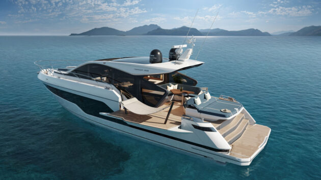 A motorboat - the Fairline Targa 58 GTO which will be one of the boat launches at the Southampton Boat Show