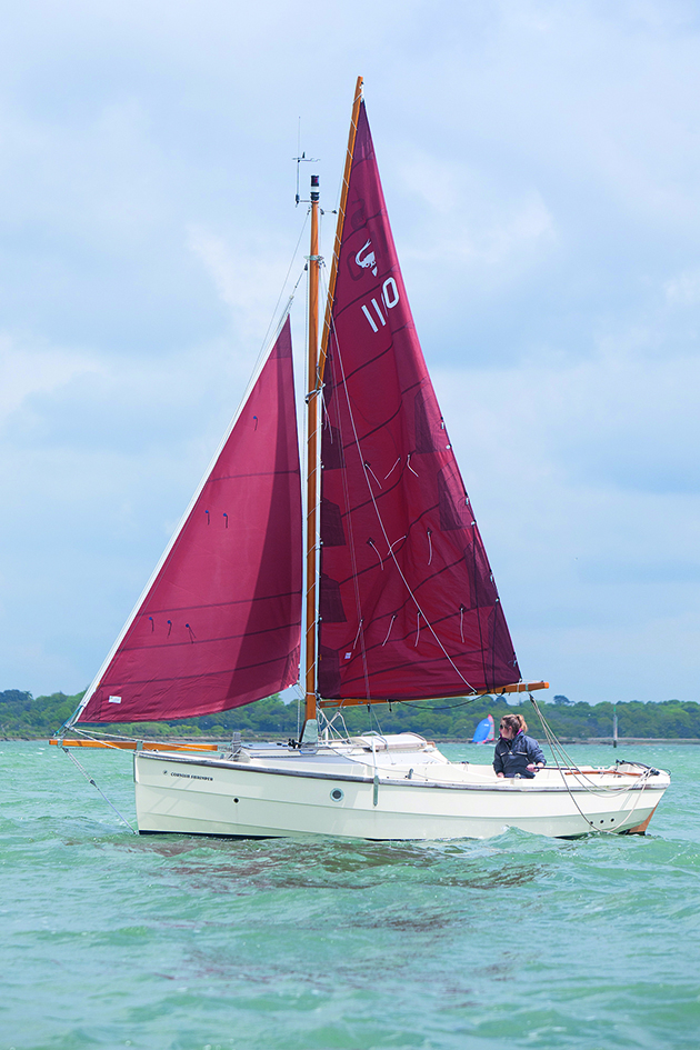 A yacht being hove-to