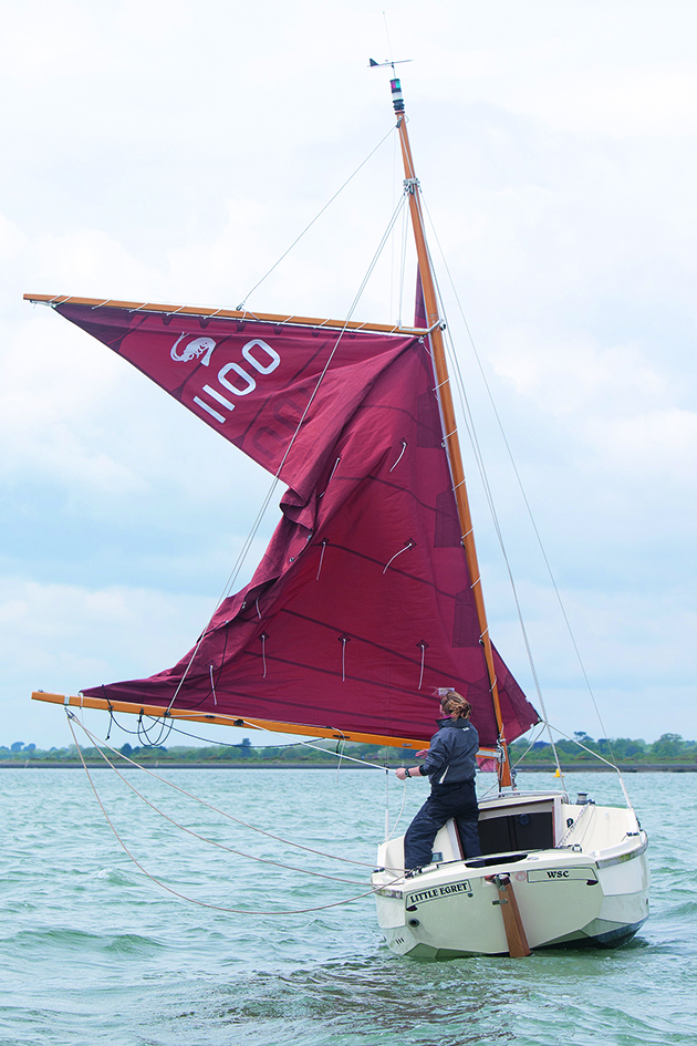 Gaff rigs - a person sailing a Cornish Shrimper