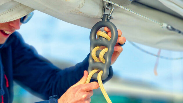 A boom brake on a boat
