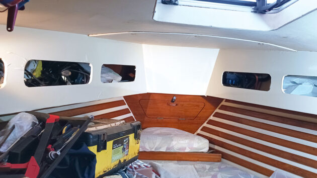 The forepeak of a yacht