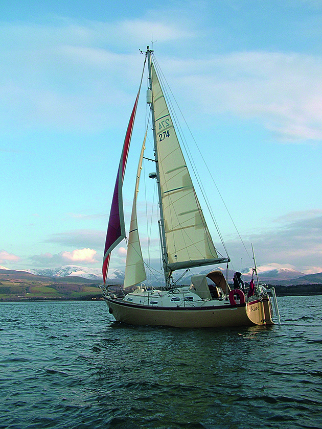 A cutter rig yacht sailing