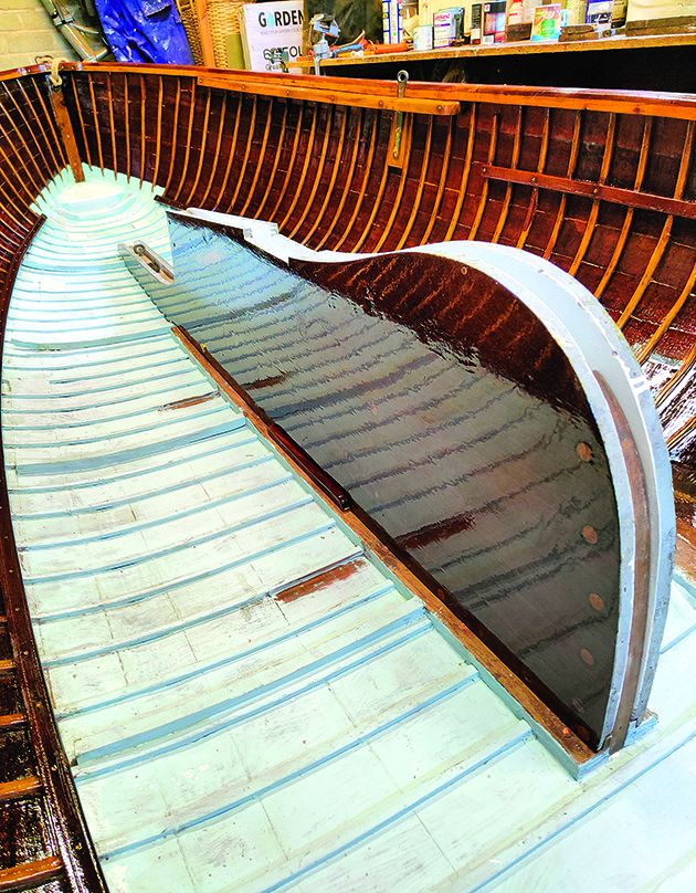 A restored centre board in a dinghy