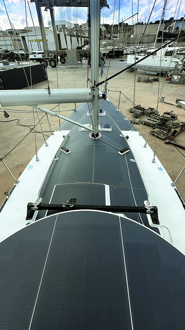 Solar panels on the deck of a boat
