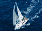 An aerial view of a sailing yacht