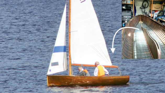 An International 14 dinghy sailing