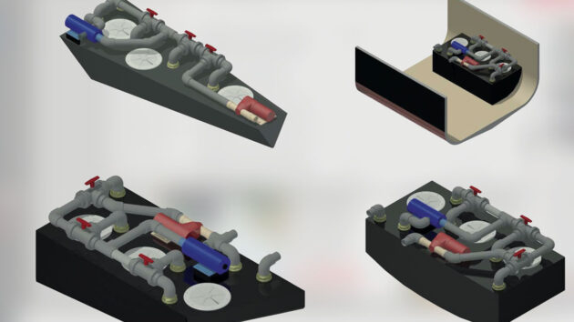 Diagrams of difference designs for a boat holding tank