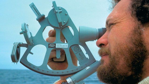 Sir Robin Knox-Johnston using a sextant