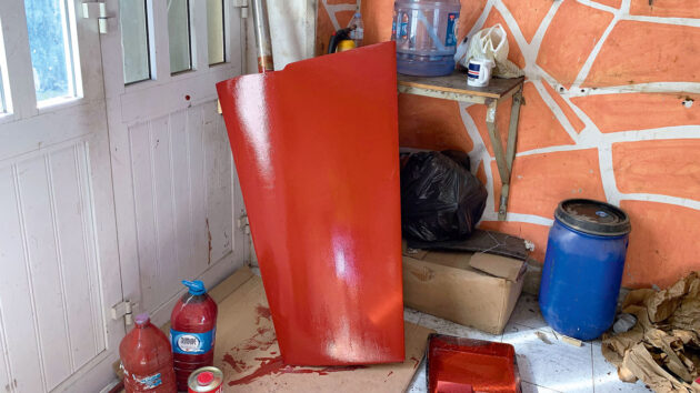 A rudder being repaired for a catamaran