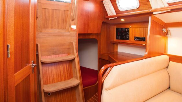 The companionway steps on a Faurby 335E yacht