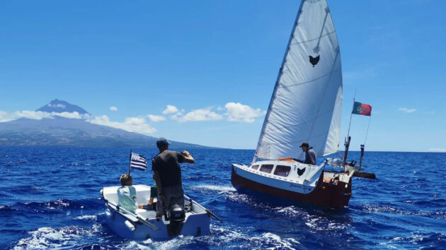 Yann Quenet in his 4m boat