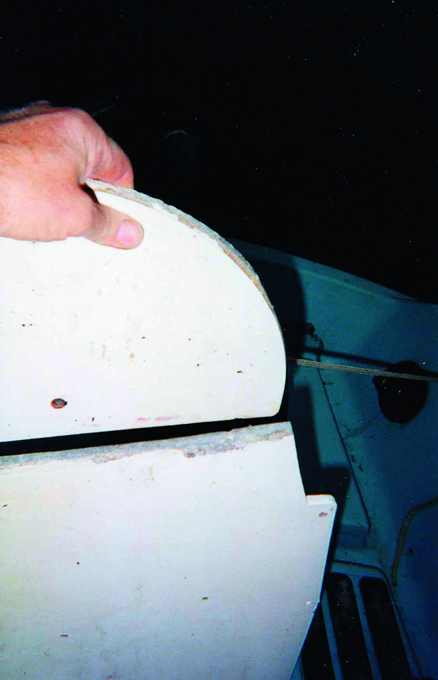 A broken rudder on a boat that required a jury rudder