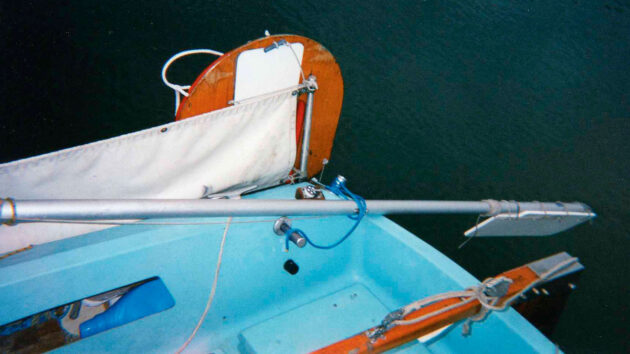 A jury rudder on a spinnaker pole