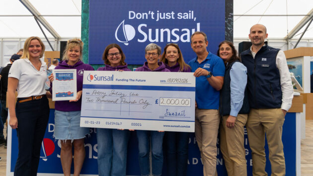 Representatives from Priory Sailing Club collect their runners up prize from the Sunsail Funding the Future judges, at the 2026 Southampton International Boat Show