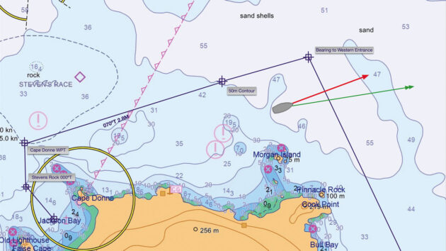 Figure 5: Setting a cross track distance will help to monitor drift. Credit: RYA