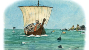 Odyssey film inspired reflection on the lobster pot campaign by the Cruising Association. Cartoon by Claudia Myatt