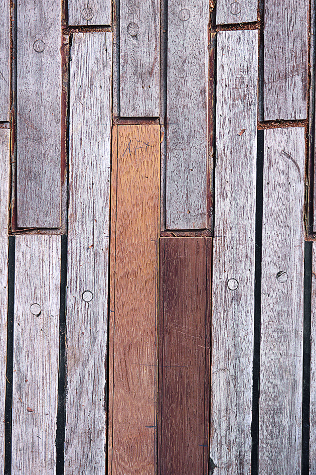 A teak deck on a boat