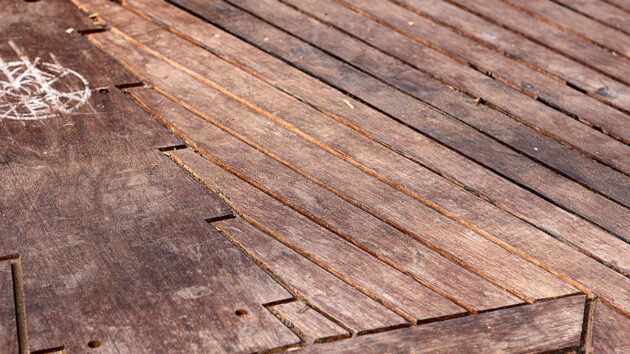 A teak deck on a boat