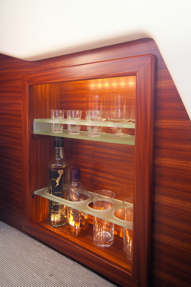 A drink cabinet on a yacht