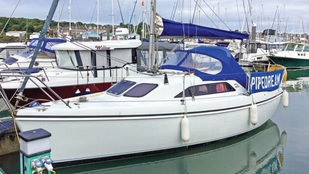 A yacht moored in a marina