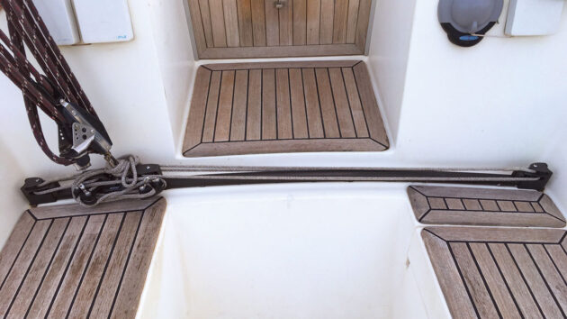 A mainsheet track on a yacht