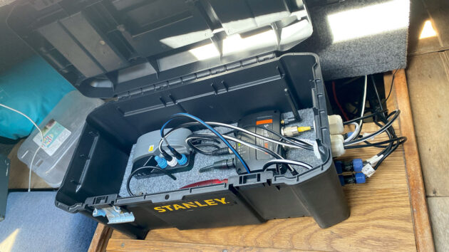 A black box containing electronics for a boat