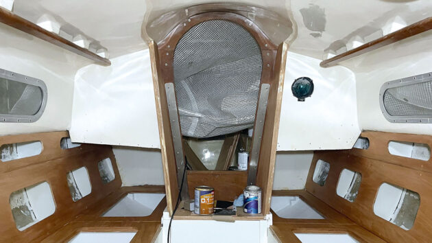 Interior of a Contessa 26 yacht during a refit